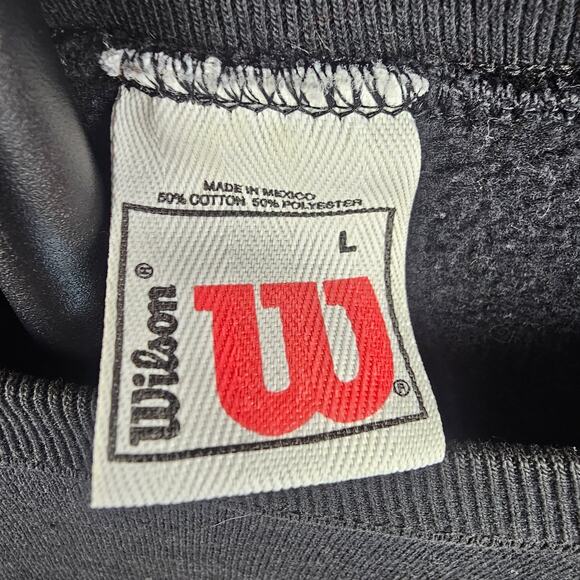 Vintage Wilson Black Crewneck Sweatshirt 90s Made in Mexico L Sportswear - Picture 2 of 3